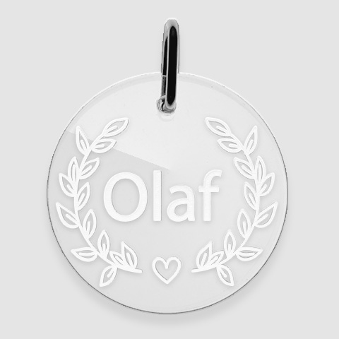 médaille plexiglas ronde personnalisée olaf couronne de fleur